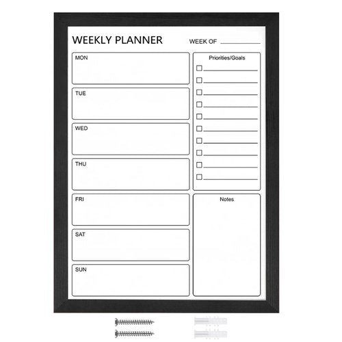 Dry Erase White Board Weekly Calendar Board, Magnetic Whiteboard for Wall,17.7“x23.6 Solid Wood Black Framed Message Board, Planner Board for Office, Home, School（Weekly-BB-BK-4560