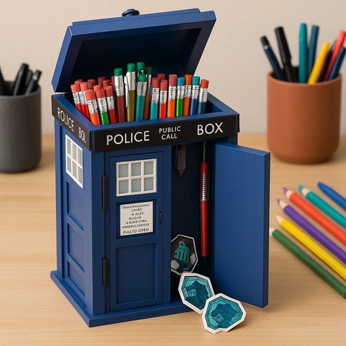 CEDAR ALPHA Wooden Tardis Cookie Jar, Desk Shed, Wood Desk Shed Pen Pencil Holder, Container