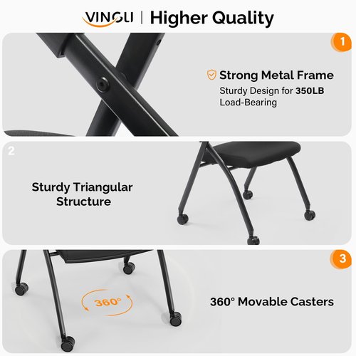Rpuzonier Stackable Conference Room Chairs with Wheels, Stackable Rolling Folding Office Chair with Ergonomic Backrest and Armrest for Guest, Reception, Training Room, Event, 350lbs Capacity (1)