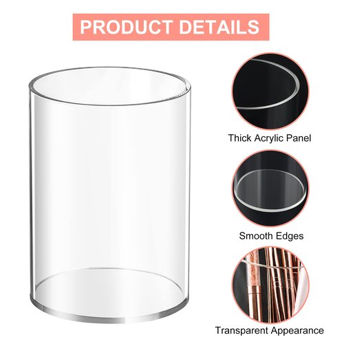4 Pieces Clear Acrylic Pen Holder Round Acrylic Pencil Cup Clear Makeup Bush Holder Acrylic Desktop Stationery Organizer for Office School Home Desk Accessories (4 Pack, Round)
