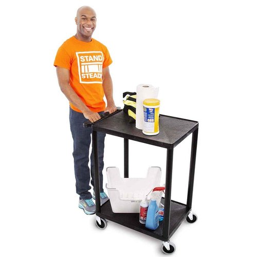 Stand Steady Tubstr 2 Flat Shelf Service Cart, Compact Heavy-Duty Utility Storage, Great for Home, Office, and Warehouse, 24 x 18, Moves Cargo Easily (Black)