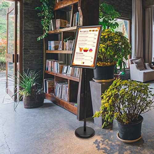 YIYO Adjustable Pedestal Poster Sign Stand,8.5 x 11 Advertising Business Menu Sign Holder for Floor Standing with Aluminum Snap-Open Reusable Frame,Black (8.5 x 11)