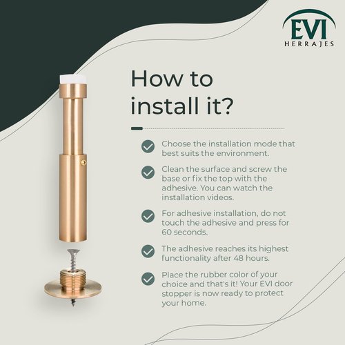 EVI Herrajes | Door Stop for Wall Placement | Adjustable Length: 88-125 mm | Stainless Steel | White Silicone Rubber | Shock Absorber | I-182BCB