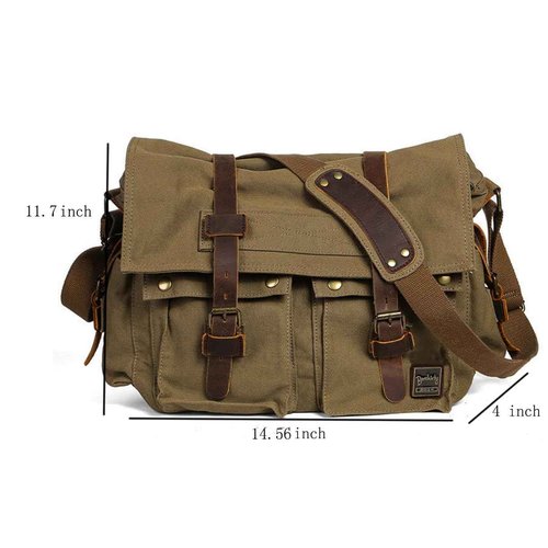 Berchirly 13.3Inch Laptop Travel Crossbody Bag Vintage Military Man Canvas Messenger Bags For Women Men