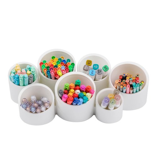 Yesesion Aesthetic Pencil Holder for Desk, Large Decorative Adhesive Wall-Mounted Pen Organizer with 7 Compartments, Round Marker Case Stand for School Supplies, Office, Home, Art, Stationery (White)