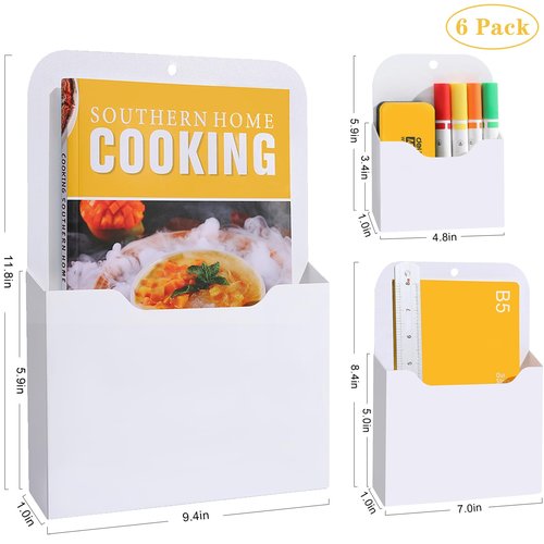 Magnetic File Holder, 6 Pack Magnetic Paper Holder for Refrigerator, File Cabinets and Fridge, Magnetic Pocket Wall Hanging File Organizer, Magnetic File Folder Case for Mail Letter Notebook Planners