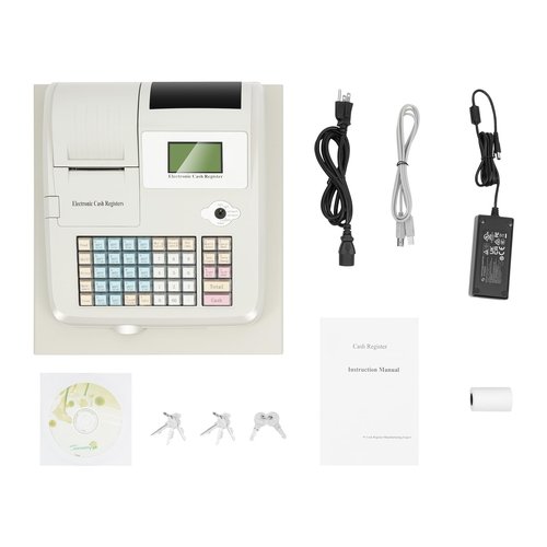 48 Keys Electronic Cash Register, 8 Digital LED Display Retail Point of Sale System and Cash Drawer, Multifunction Thermal Digital Cash Register with Drawer Box for Markets, Cafes