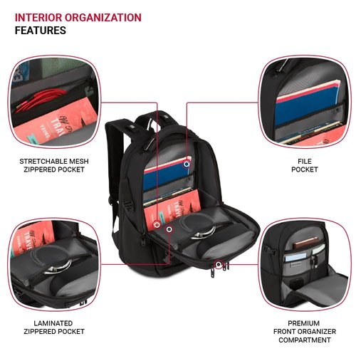 SwissGear Travel Tech Pro Laptop Backpack – Fits Laptops up to 16” – ScanSmart TSA-Friendly Backpack with Multiple Organizer Pockets – Black