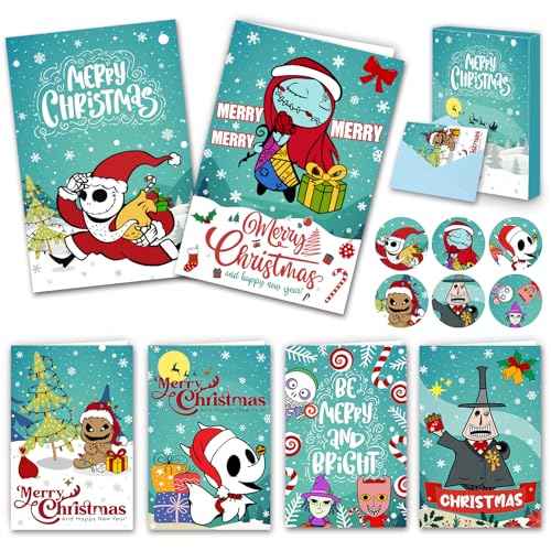 Christmas Cards - Set of 24 Christmas Cards Boxed with Envelopes and Stickers, 6 Assorted Designs Jack Sally Holiday Letter, 6 x 4 Inch Cute Xmas Nightmare Greeting Gift Letter Bulk Before