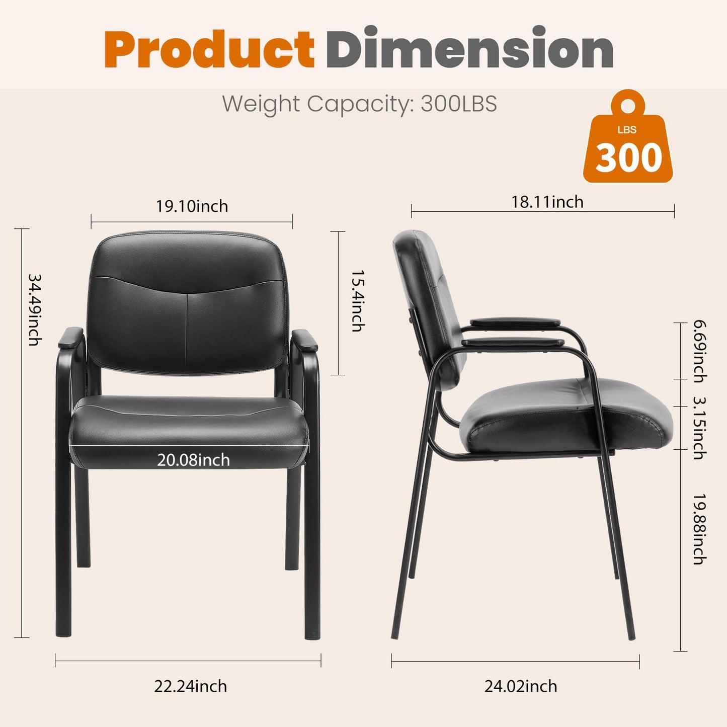 Sweetcrispy Office Reception Guest Waiting Room Chairs Set of 4, Leather Stationary Chair No Wheels with Padded Arms for Elderly Desk Conference Room Lobby, Inky