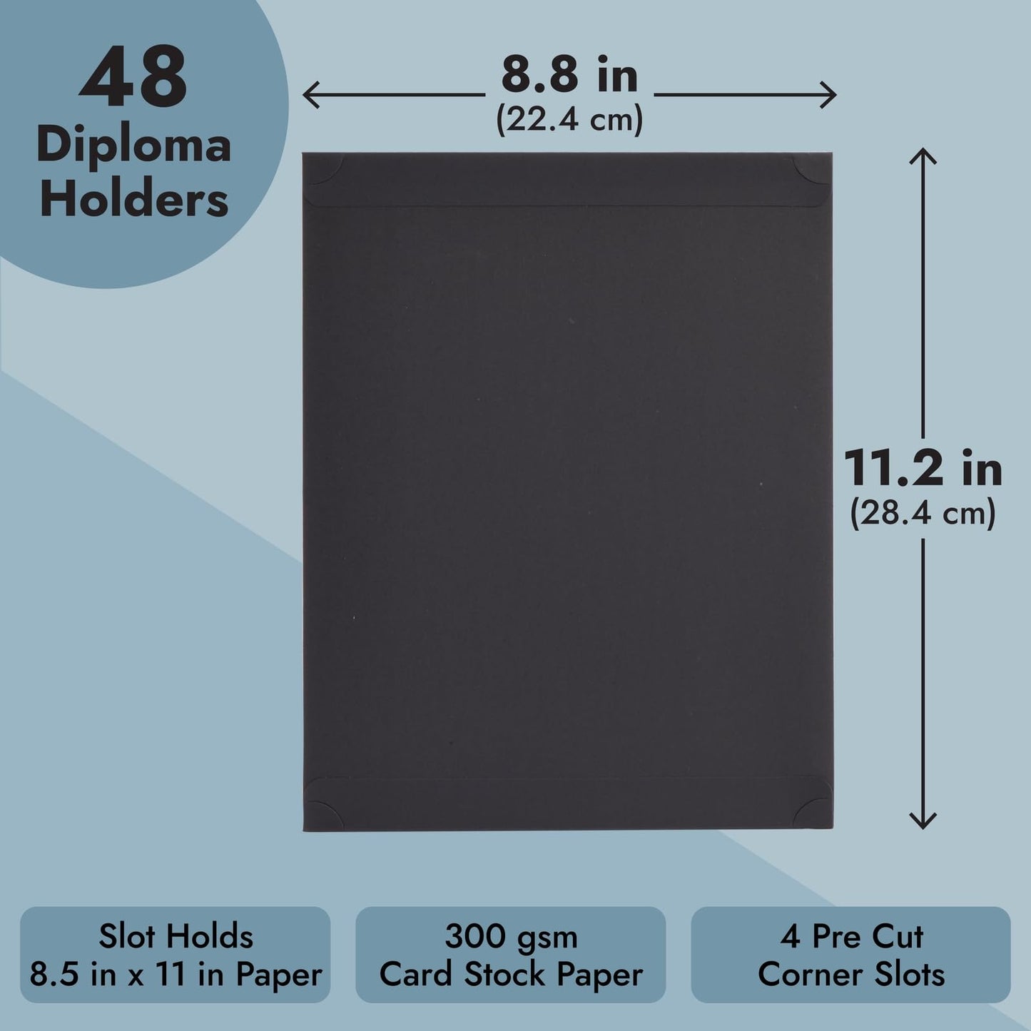 Certificate Holders - 48-Pack, Single-Sided, 8.5" x 11", Black - Bulk Diploma Covers & Certificate Folders for Employee Appreciation & Awards