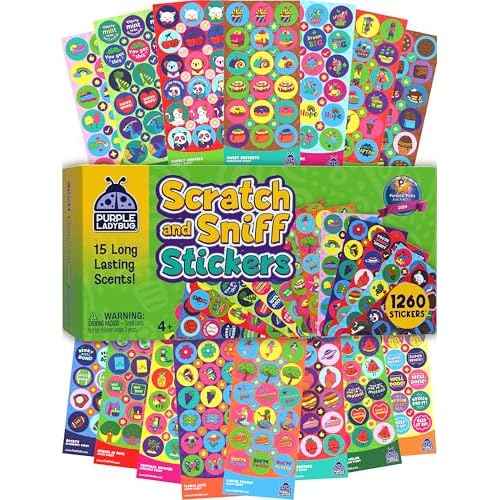 Purple Ladybug 1260 Variety Scratch and Sniff Stickers - 15 Unique Scents - Fun and Motivational Rewards for Kids and Teachers Must Haves, Smelly Sticker for Classroom, & Back to School Gift