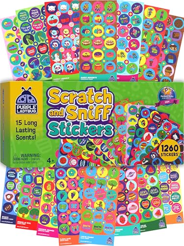 Purple Ladybug Scented Stickers - 15 Scents, 1260 Scratch and Sniff Kids' Stickers - Educational Rewards & Toys
