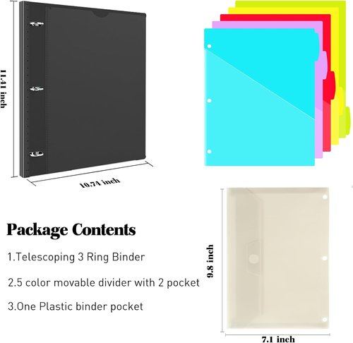INFUN 1-Inch 3-Ring Project Organizer Binder - 13 Pockets, Customizable Cover, 225 Sheet Capacity | Black