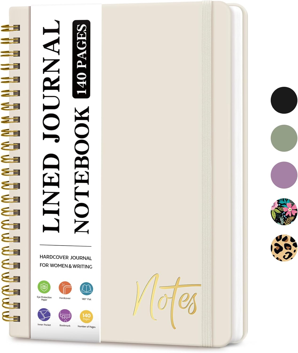 ZOTIA A5 Lined Spiral Journal Notebook - Hardcover for Women, 140 Pages, Grey Beige | Ideal for Writing & Note Taking