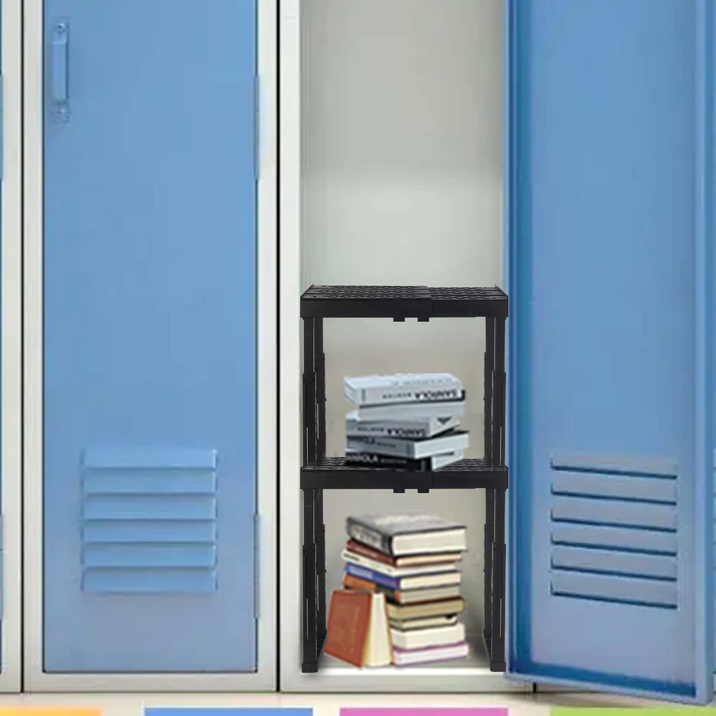 Svartur Adjustable Locker Shelf Organizer - Durable Expandable Storage for School Lockers | Black, Pack of 2