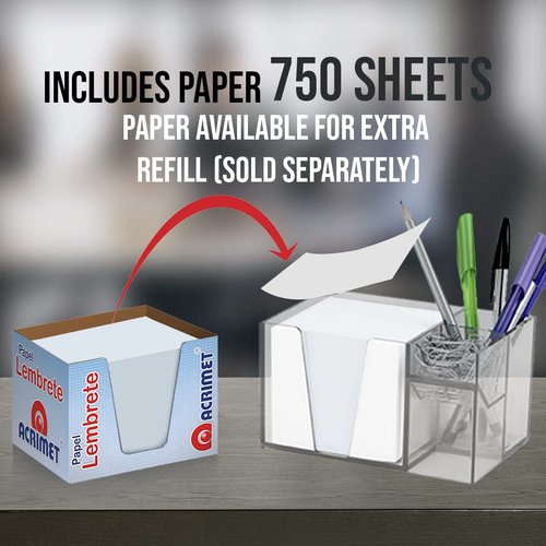 Acrimet Desktop Organizer Pencil, Pen, Paper, Clip, Caddy Holder (Plastic) (White Paper Included) (Clear Crystal Color)