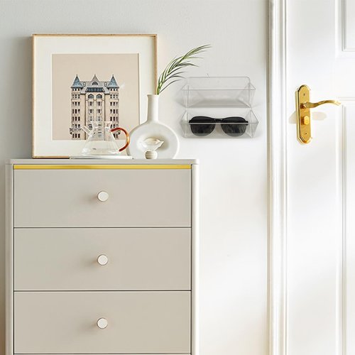Teadokly 2pcs Wall-Mounted Transparent Organizer, Double-Layer Acrylic Office Holder for Glasses, Pens, Remotes And Other Miscellaneous Items, Suitable for Home And Office Use