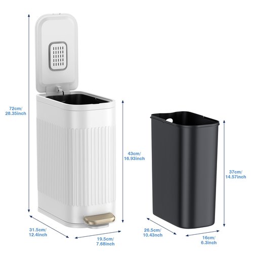 BETHEBEST Bathroom Trash Can with Lid,Soft Close,Step Pedal,4 Gallon/15Liter Small Gargebe Can with Removable Inner Bucket,Stainless Steel Trash Can for Bathroom,Office,Bedroom(White)