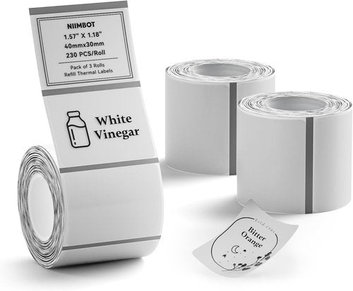 NIIMBOT Label Tape Rolls - Waterproof Thermal Labels for B1/B21/B3S Printers | 1.57" x 1.18" (40x30mm) - Ideal for Kitchen Jars, Addresses & Name Tags