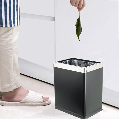 Brelso 'Invisi-Overlap' Open Top Metal Trash Can, Small Office Wastebasket, Modern Home Décor, Rectangle Shape (Black)