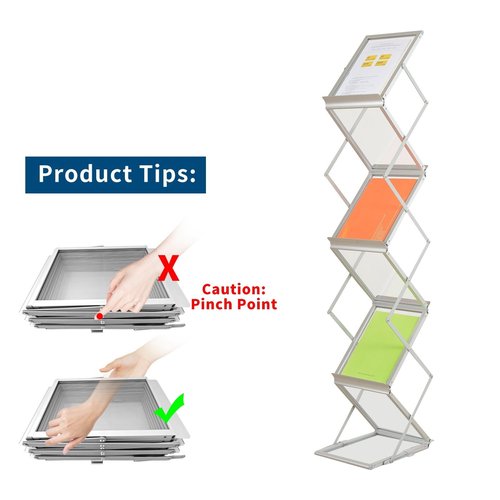TWJouko 6 Pockets No Need Installation Aluminum Foldable Magazine Rack,Handheld Easy Mobility Trade Show Flyer Holder，Brochure Display Stand For Exhibitions Offices and Homes，Multifunctional Uses