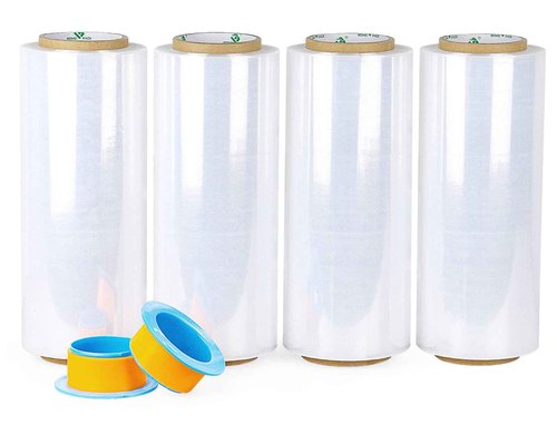 BOMEI PACK Stretch Wrap Rolls 10" x 1000 Ft 4 Pack - 80 Gauge Thick Stretch Film - Clear Plastic Wrap with Handles for Pallet Wrapping Shipping Moving