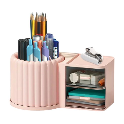 BRAINVI Rotating Desk Organizer With Drawer, Multi-Functional Pencil Holder For Desk, Desk Stationery, Desk Organizer And Accessories, Home Office Art Supplies Box With Drawer.
