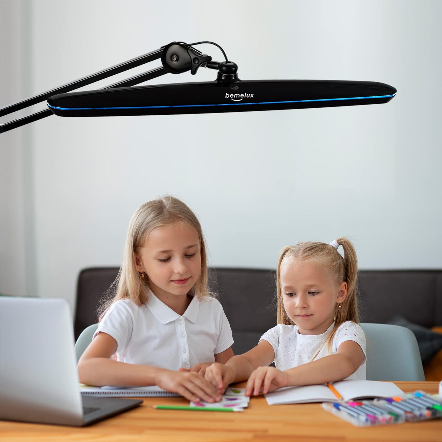 bemelux Task Lamp with Clamp, 23 Inch Lamp Head, Bright 182PCS LEDs,3 Color Temperatures, 4 Brightness Levels, Metal Swing Arm 20W 2200 Lumen Dimmable Led Desk Lamp (Black, CCT)