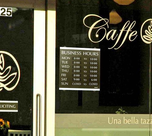 Headline Sign - Century Series, Business Hours Sign with 208-3/4" Characters, Suction Cups for Hanging, 14x13 Inch, Black and Silver (4247)
