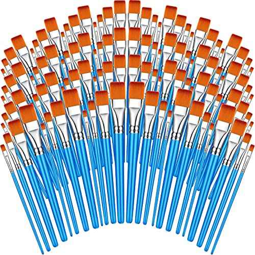 120 Pieces Flat Paint Brushes for Acrylic Painting Large Synthetic Brushes Bulk with Wooden Handle for Watercolor Oil Crafts Face Body Art for Kids Adults Artist, 1/0.75/0.5/0.25 Inch