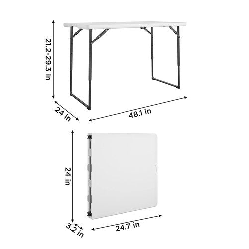 COSCO 4 ft. Centerfold Blow Mold Utility Table, Adjustable Height, White