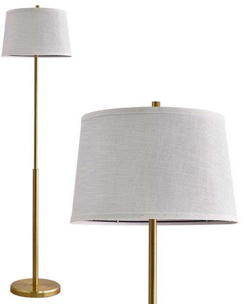 Oneach 61" Floor Lamp for Living Room, Gold Modern Standing Lamp with White Linen Shade, Brass Tall Pole Light with Rotary Switch for Bedroom, Office, Reading Room