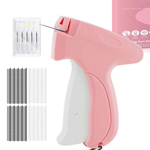 Stitch Gun for Clothes, Tagging Gun for Clothing, Handheld Stitch Gun Quick Clothing Fixer with 2000pcs Fasteners, Mini Sewing Tagging Gun for Quick Repairs, Jeans, Curtains, Includes 6 Needle(Pink)