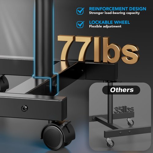 AX WABER Mobile TV Floor Stand for 13-50 inch LCD LED Flat/Curved Panel Screen TVs up to 77 lbs, Height Adjustable TV Stand Mount with Tilt VESA 200x200, Portable TV Stand with Shelf AX2007TBM