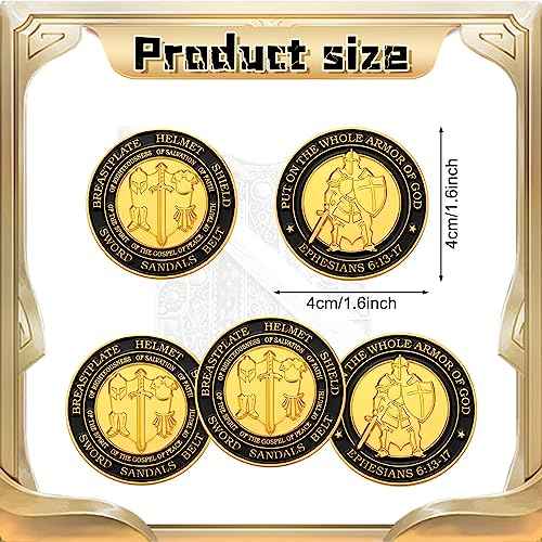 Tondiamo 48 Pcs Put on The Whole Armor of God Challenge Souvenirs Prayer Commemorative Gift Round Gold Mental Gift for Christian Church Party Prayers Men Women