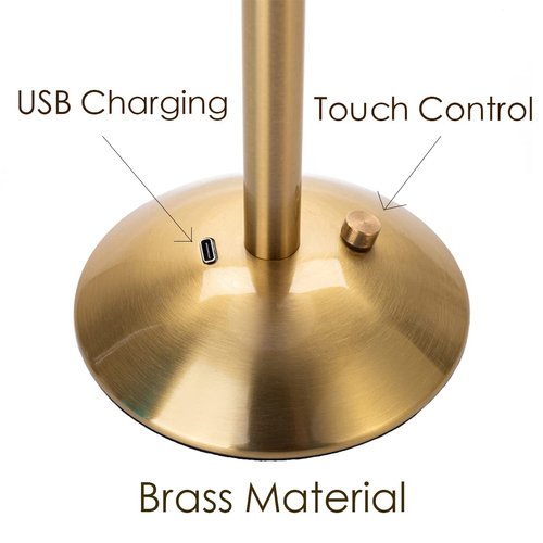 HEQET Cordless Table Lamps for Home,Table,Dining Room, Gold Rechargeable Lamps, USB Charge 12'' Tall LED Brass Portable Outdoor Indoor Table Lamp with Built-in Dimmer
