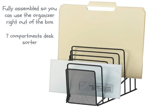 1InTheOffice Incline Desktop File Sorter, Black Wire Mesh Step Sorter