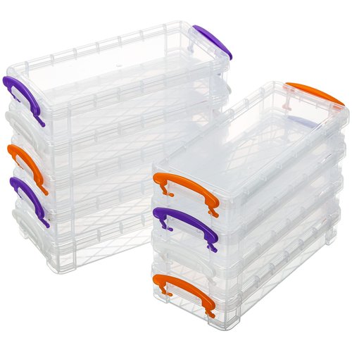 WUWEOT 9 Pack Large Pencil Box, Stackable Clear Plastic Pencil Case, Painting Brush Storage Box with Snap-Tight Lid, Office Supplies Organizer Watercolor Pen Drawing Tools Container