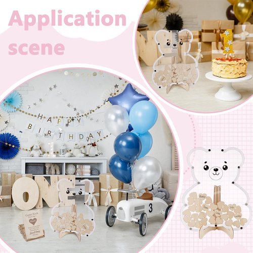 UNICRAFTALE Bear Baby Shower Guest Book Alternative Baby Shower Decorations with Wooden Stars for 30 Guests Sign Picture Frame Pregnancy Keepsake for Soon to Be Moms Wedding Birthday Party Keepsake