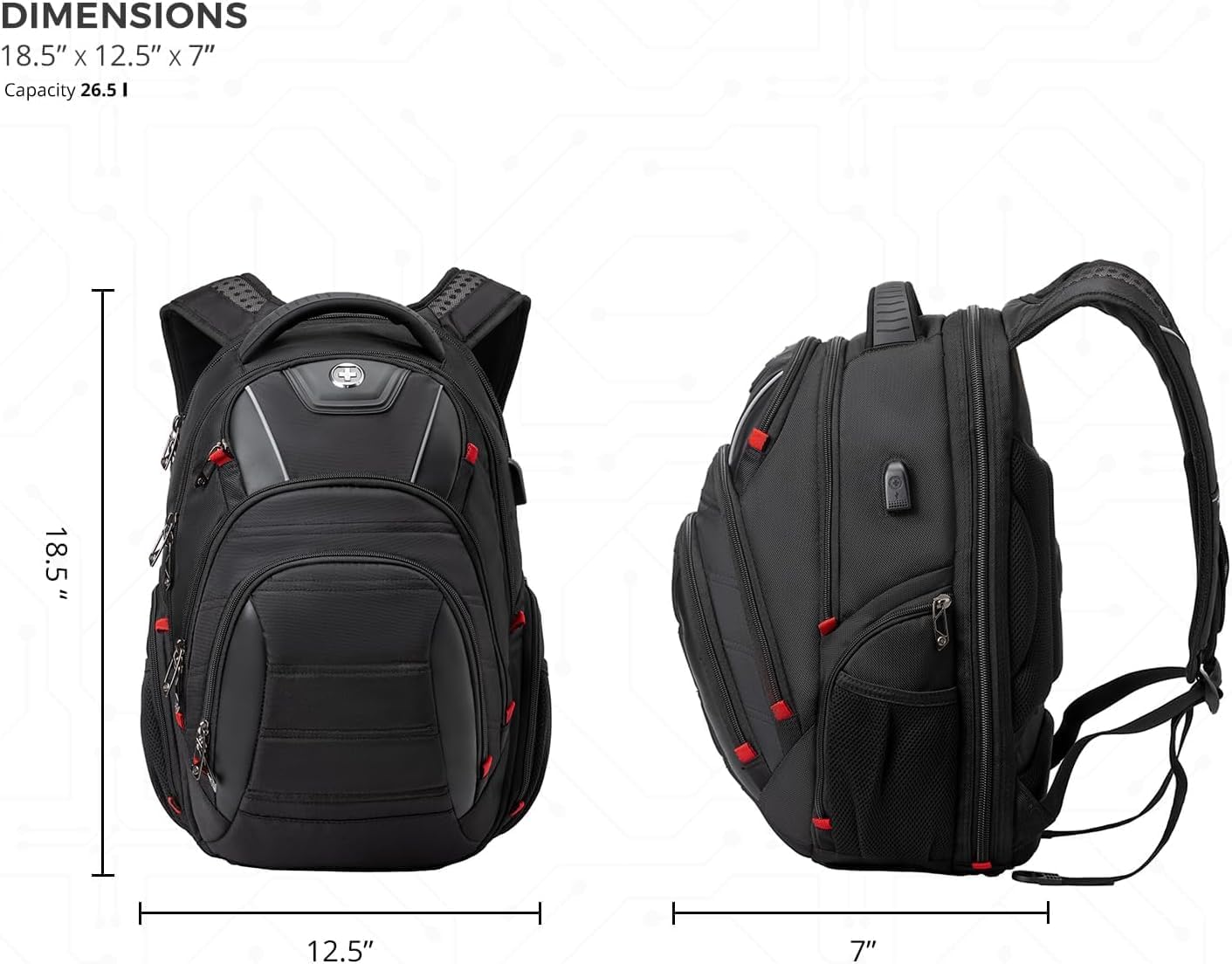 Swissdigital Travel Backpack - TSA Friendly, USB Charging & RFID Protection for 15.6" Laptops - Black | J14-BR