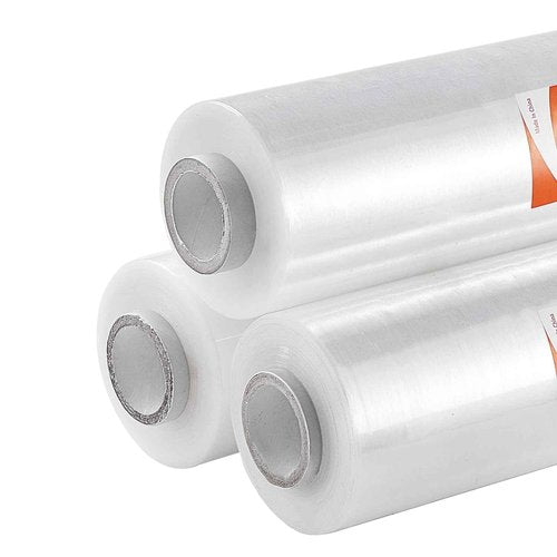 VEVOR Stretch Film, 15 inches x 1000 feet, 60 Gauge Industrial Strength Clear Durable Stretch Wrap Roll, Heavy Duty Shrink Film Stretch Wrap with Handles for Pallet Wrapping Shipping Moving, 3 Pack