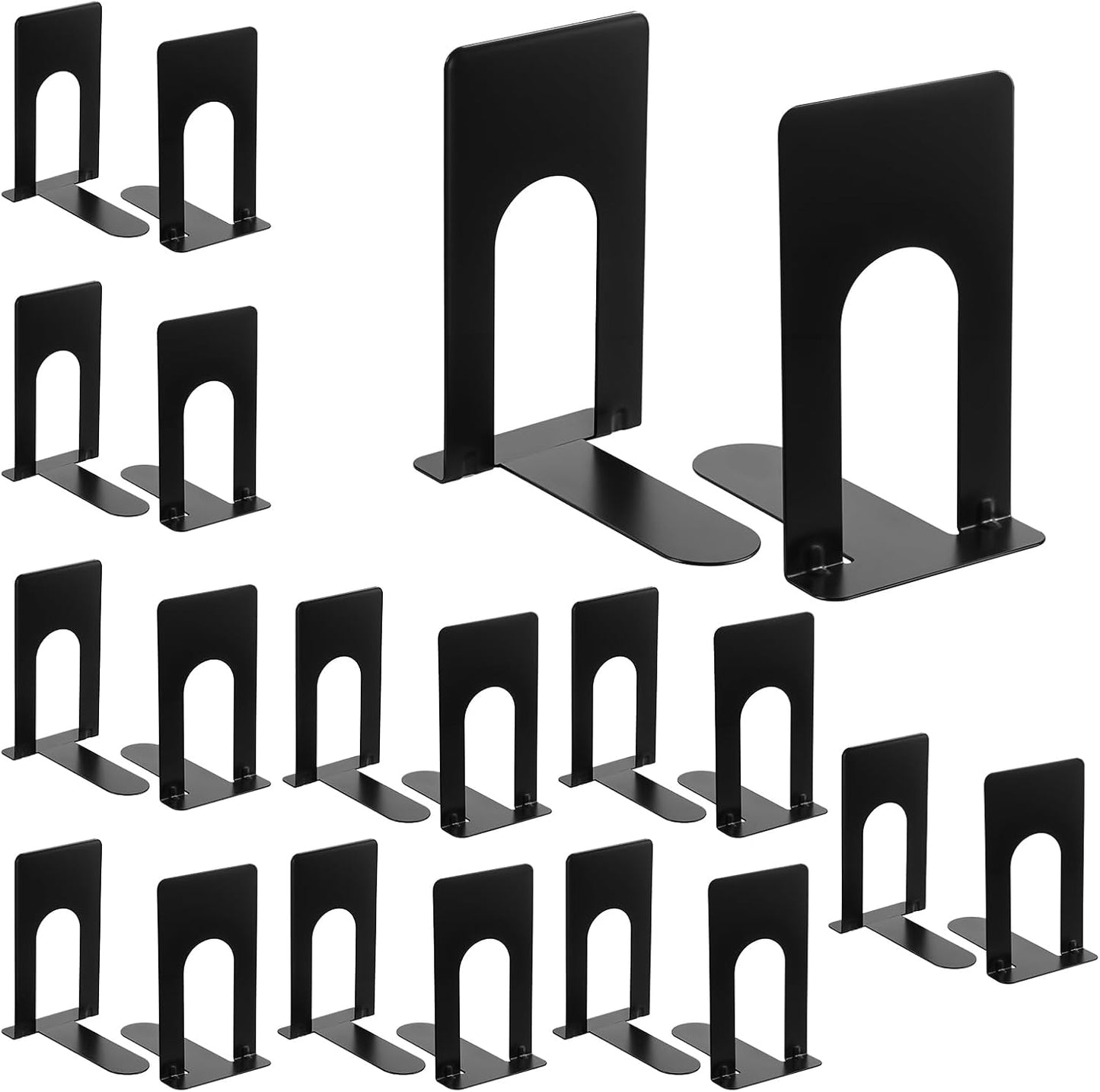 Skiennix Heavy Duty Metal Bookends - Nonskid Design for Home & Office | 10 Pairs in Black