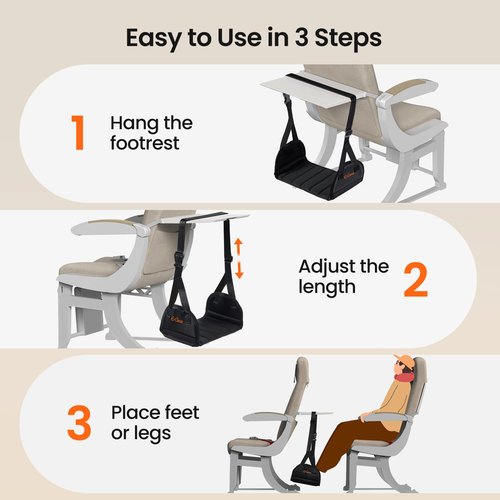 ErGear Airplane Foot Hammock, Wide Plane Footrest with Hardboard Support, Adjustable Foot Hammock for Plane Travel, Portable Airplane Foot Rest Essentials, Travel Accessories for Long Flight