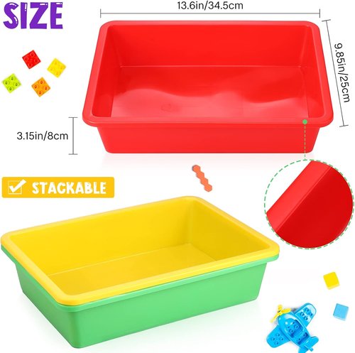 Hoteam Flat Storage Organizer Tray - 10 Pcs Stackable Plastic Bins for Classroom & Office | Multicolor, 13.78 x 9.84 x 3.15 Inch