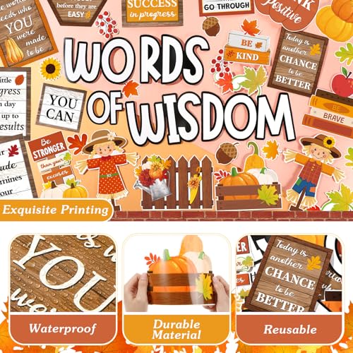 57 Pcs Fall Bulletin Board Set Inspirational Flower Bulletin Board Decoration Positive Cutout Classroom Decoration for Autumn School Office Home Teacher Classroom Wall Supplies