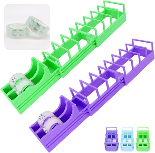 Tape Zoomie Dispenser for Wrapping, Portable Foldable Double Roll Tape Dispenser Assistant, Multi Roll Ribbon Cutter Machine or Packaging, Crafting, Wrapping Presents, Strong & Sturdy (Green+Purple)