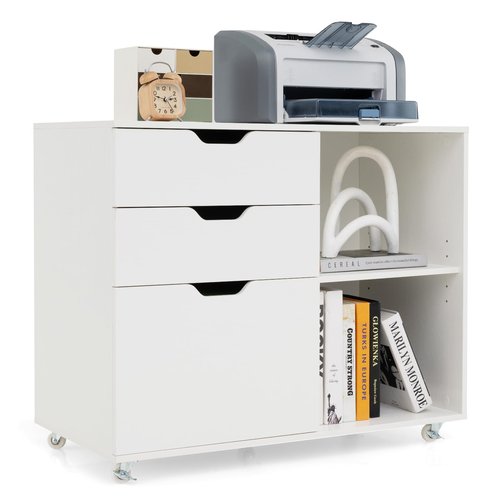Giantex 3 Drawer File Cabinet, Office Storage Cabinet Fits Files Letter, A4, Legal Size, Rolling Printer Stand with Adjustable Shelf, Office Organization and Storage, Lateral Filing Cabinet (White)