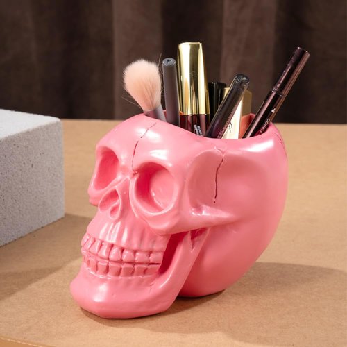 Arola Pink Skull Pen & Pencil Holder Skeleton Key Holder Makeup Brush Holder flower pot Home Office Desk Supplies Organizer Accessory
