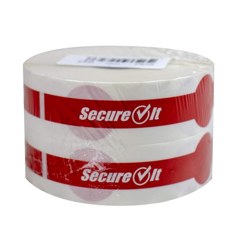 National Checking Company secureit tamper evident food container seals, 1" x 7", red, paper, 250/roll, 2 rolls/pack
